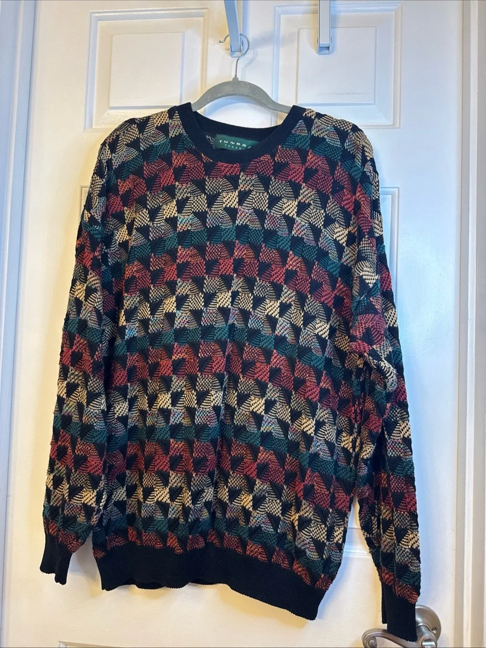 Vintage Tundra Canada 3D Textured Knit Sweater Multicolored Abstract Size Large